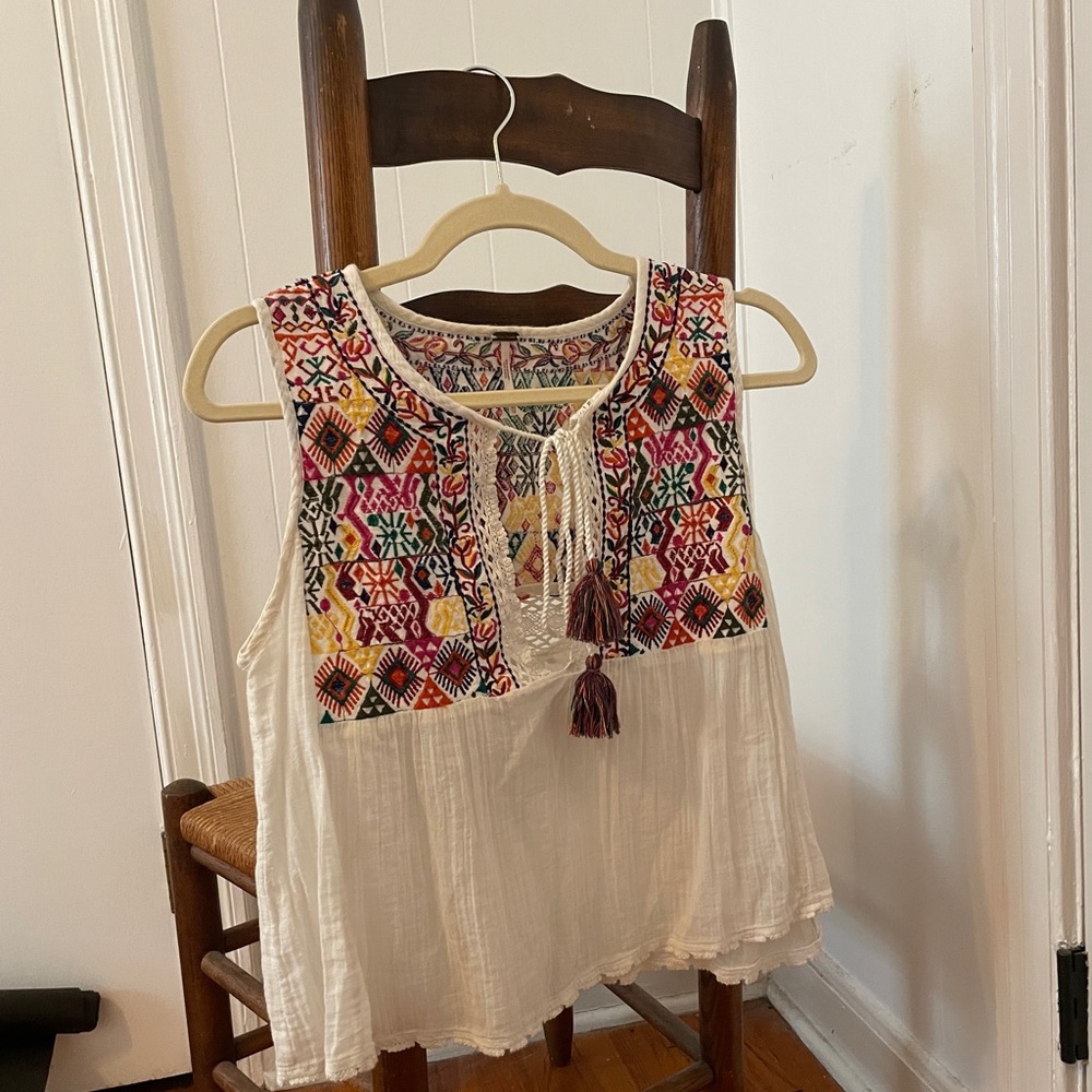 Free People Lohri Top Womens Size Xs Embroidered Tassel Bohemian Tank